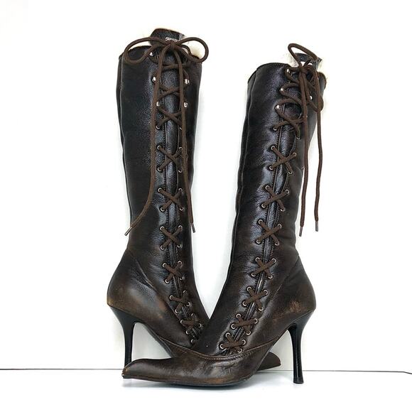 Giuseppe Zanotti Biork 90 Fur Lined Knee High Pointed Toe Leather Boots 37.5 - Picture 3 of 10